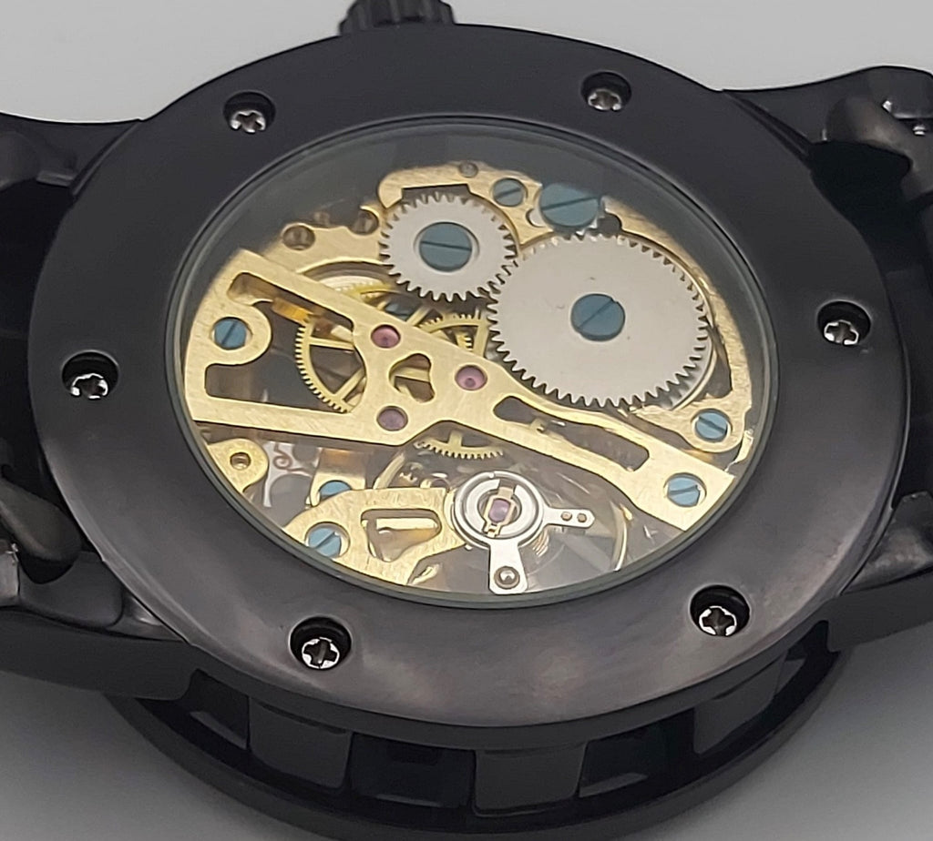 Winner Herren Uhr Mechanisch Handaufzug Skelettuhr Schwarz Keramik Look 40mm2