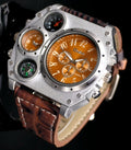 Herren Männer Dual Timer Uhr Herrenuhr Orange Braun Farben Kompass & Thermometer0