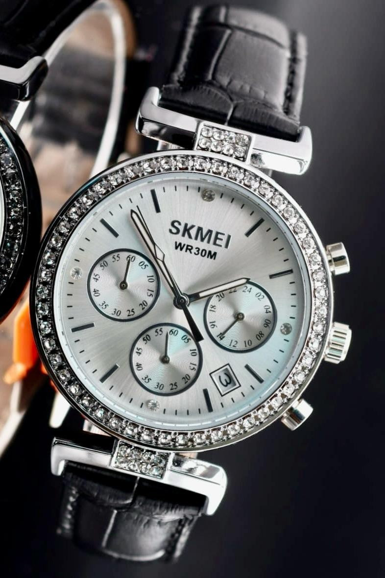 SKM - DAMENUHR - CHRONOGRAPH - STOPPUHR - DATUM - LEDER - DAMEN -  38MM - NEU0