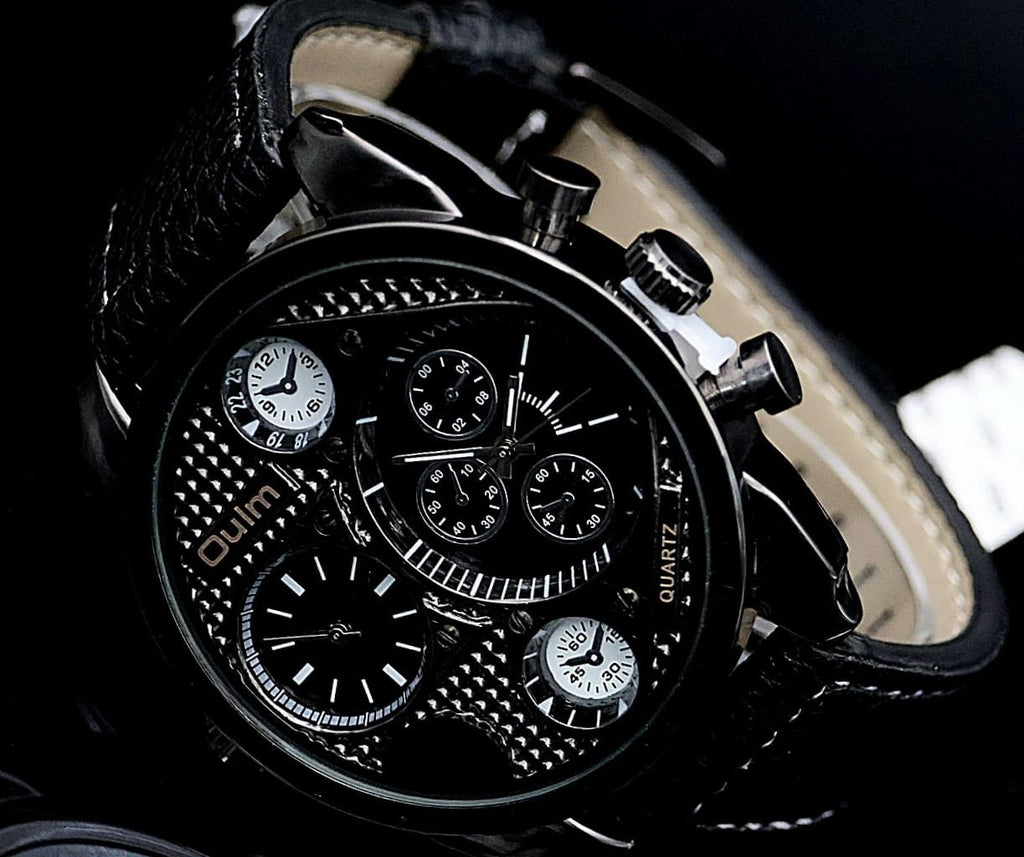 XXL Monster Watch Herren Armband Uhr Schwarz Dual Timer 2 Zeitzonen NEU ¨0