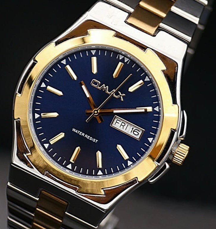 Omax Herren Armband Uhr Datum Herrenuhr IP Veredelt Silber Gold Blau Farben NEU0