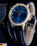 Alain Miller Damen Frauen Armband Uhr Blau Schwarz Farben Damenuhr Crystal 030