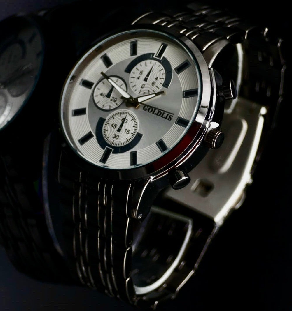 Mega Edle Herren Armband Männer Uhr  Schwarz Keramik-Look  Chrono-Look NEU1