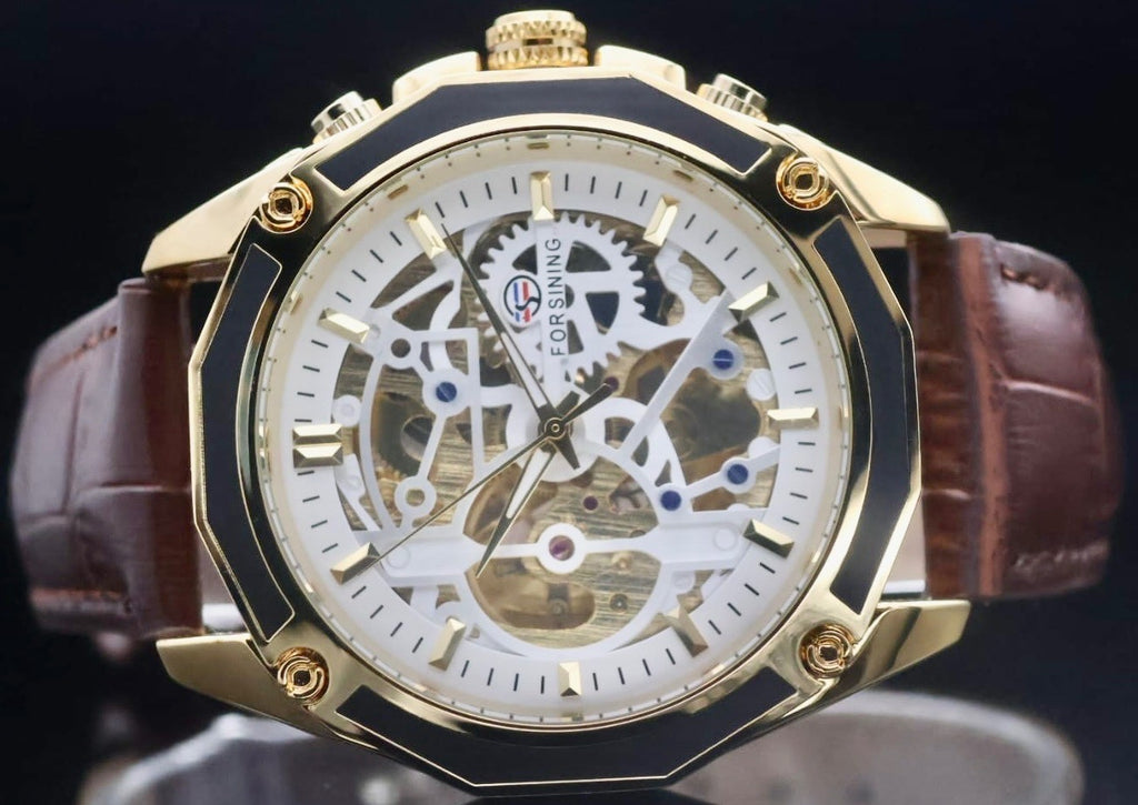 FORSINING - HERRENUHR - AUTOMATIK - UHR - LEDER - 46MM - MECHANISCH - GLASBODEN1