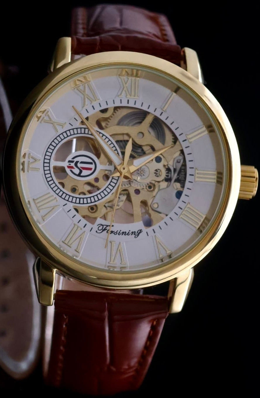 FORSINING - AUTOMATIK - HANDAUFZUG - HERREN - UHR - SKELETTUHR - LEDER - 46MM0