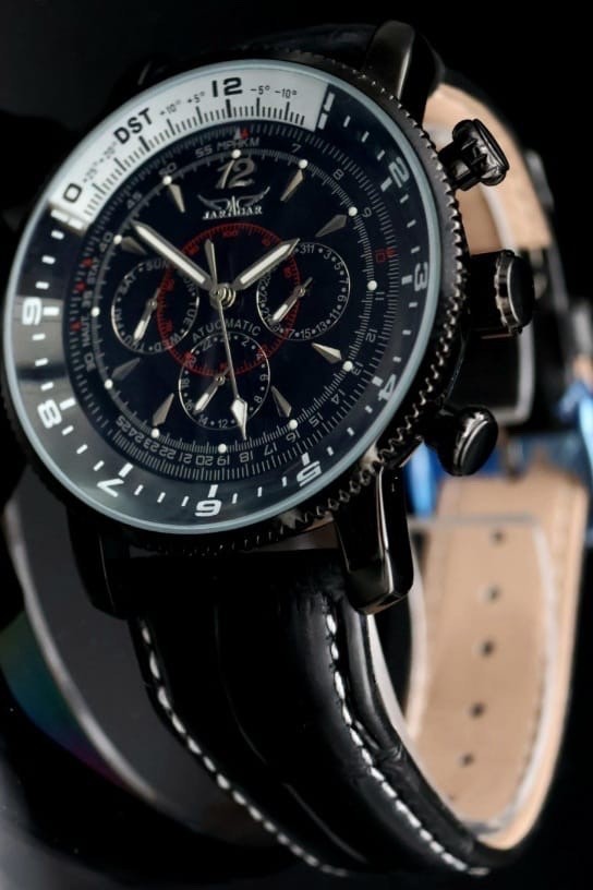 XL JARAGAR Herren Männer Automatikuhr Herrenuhr Schwarz Farben mit Lederarmband0