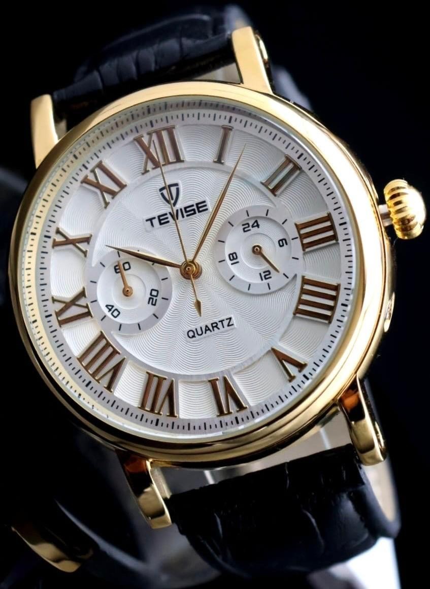 TEVISE - QUARZ - ARMBAND - UHR - LEDER - 24H ANZEIGE - 44MM- NEU0