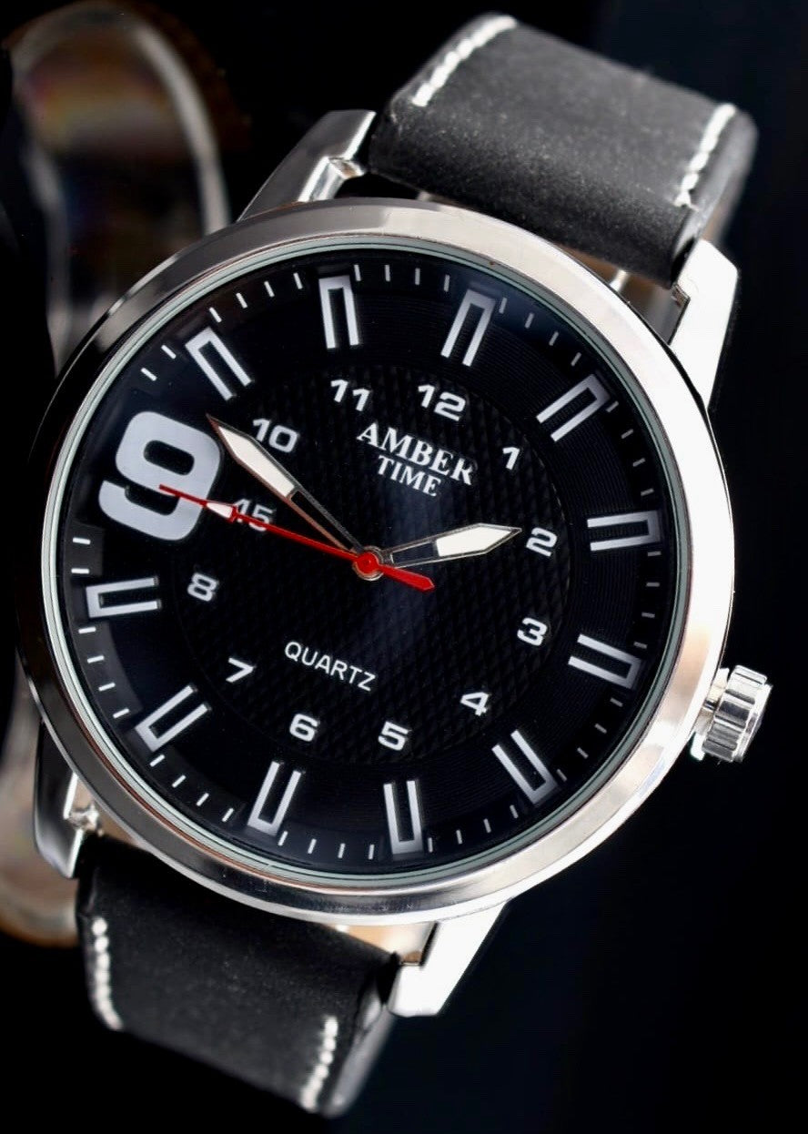 AMBER TIME - HERREN - UHR - QUARZ - ARMBANDUHR - SCHWARZ - 46MM - NEU0