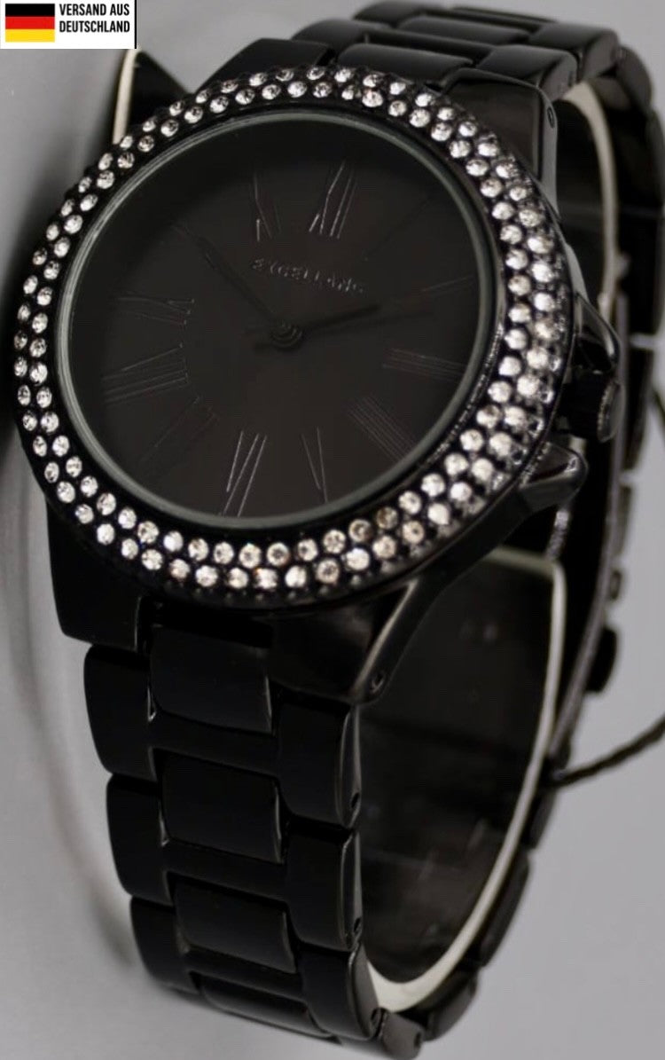 Excellanc Damen Frauen Armband Uhr Schwarz Farben Strass Damenuhr Mineralglas0
