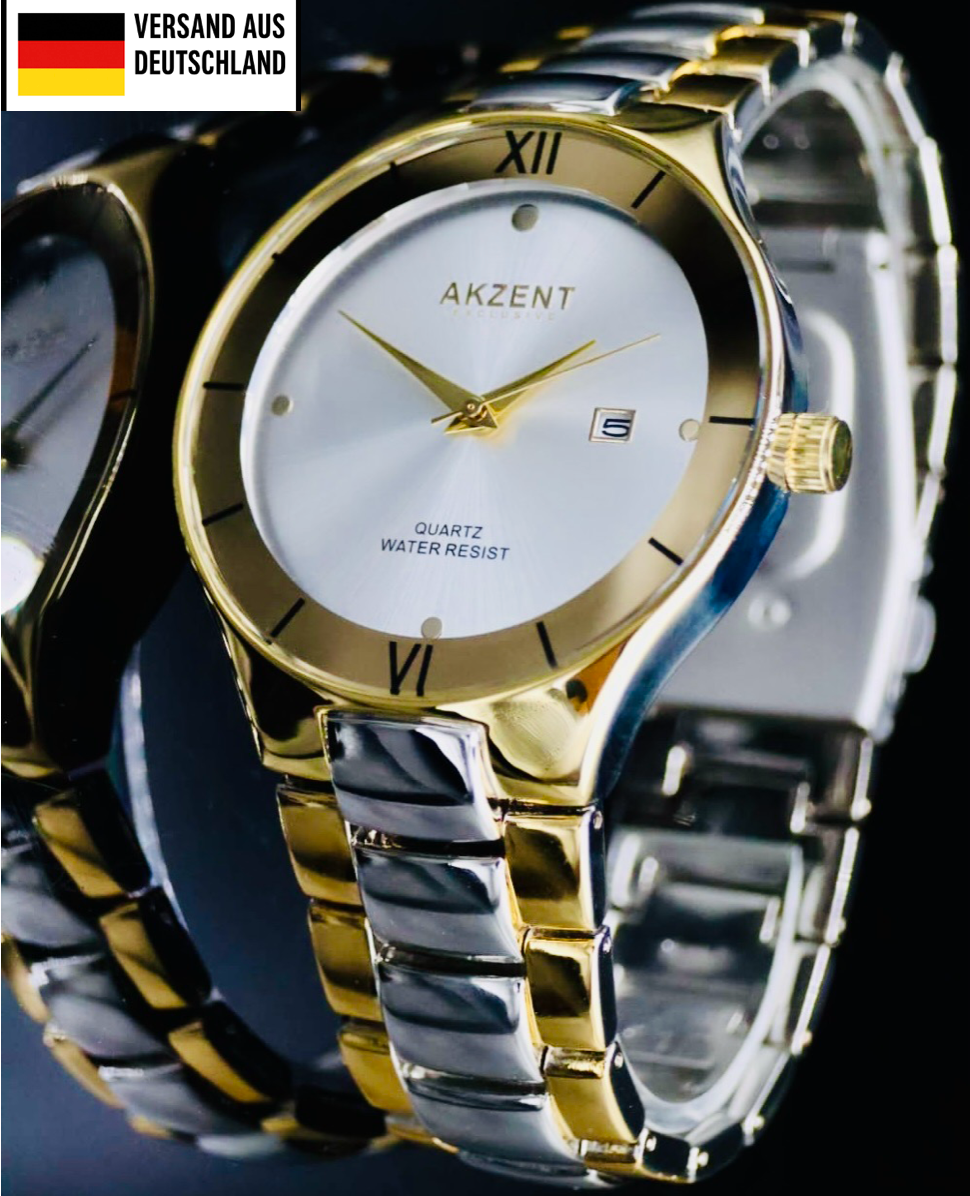 Akzent Exclusive Herren Männer Armband Uhr  im Flachem Design  Bi-Color0