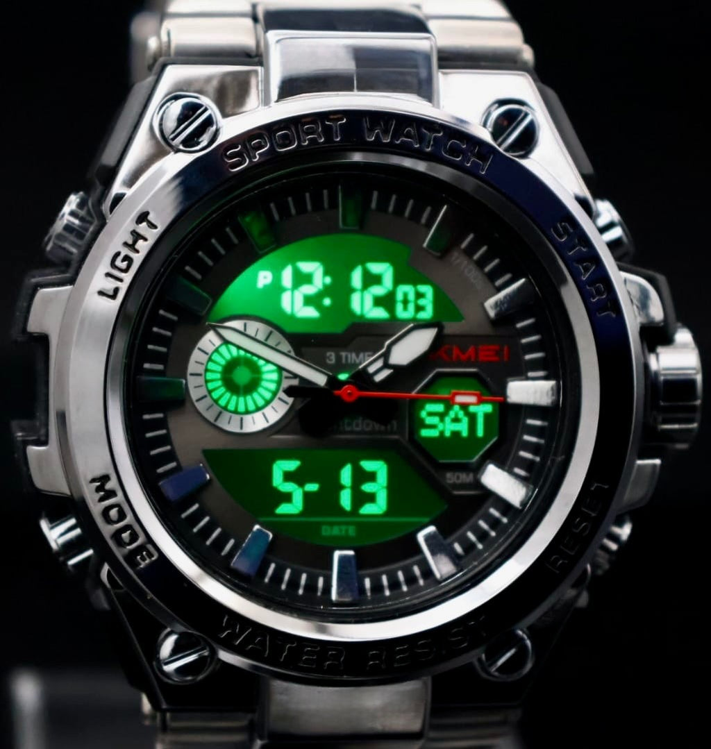 SKM Sportliche Digital & Analog Herren Männer Uhr Armbanduhr Silber Farben 52mm0