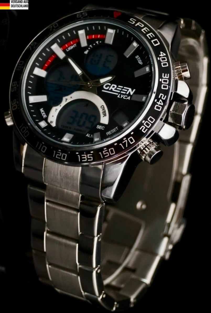 XL Green Digitale Herren Männer Armband Uhr Silber Schwarz Farben NEU0