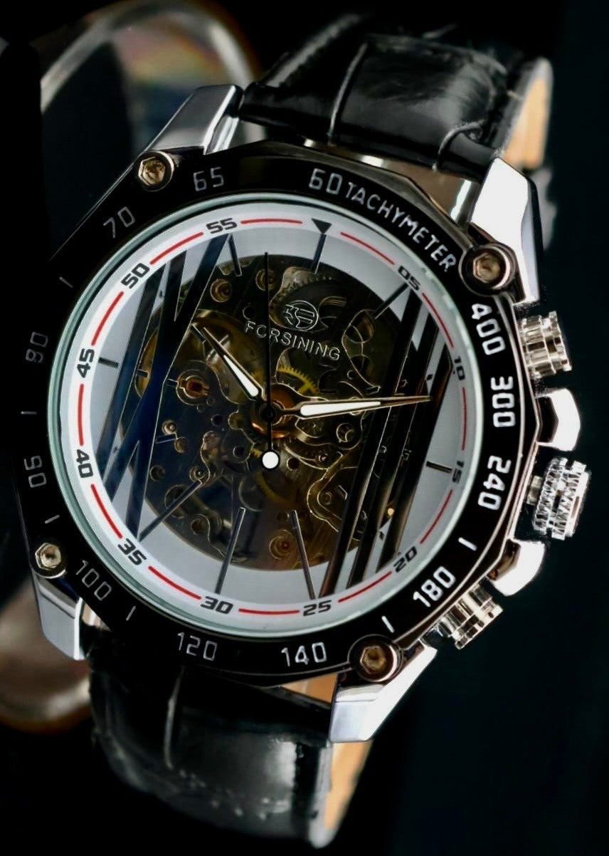 FORSINING - HERREN - AUTOMATIK - UHR - LEDER - SKELETTUHR - NEU - 48MM1