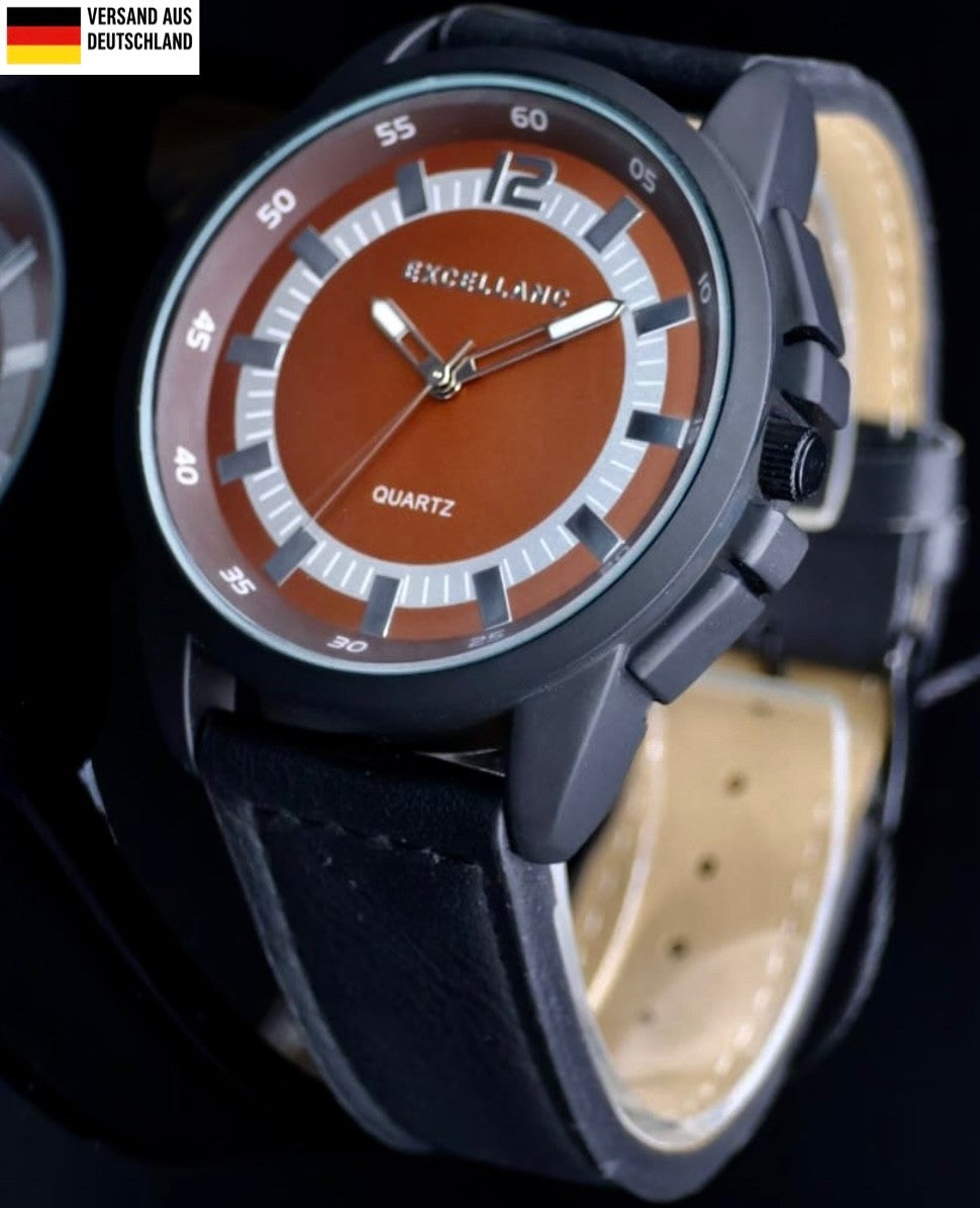 Edle Excellanc Herren Unisex Armband Uhr Braun Silber Schwarz Farben Herrenuhr0