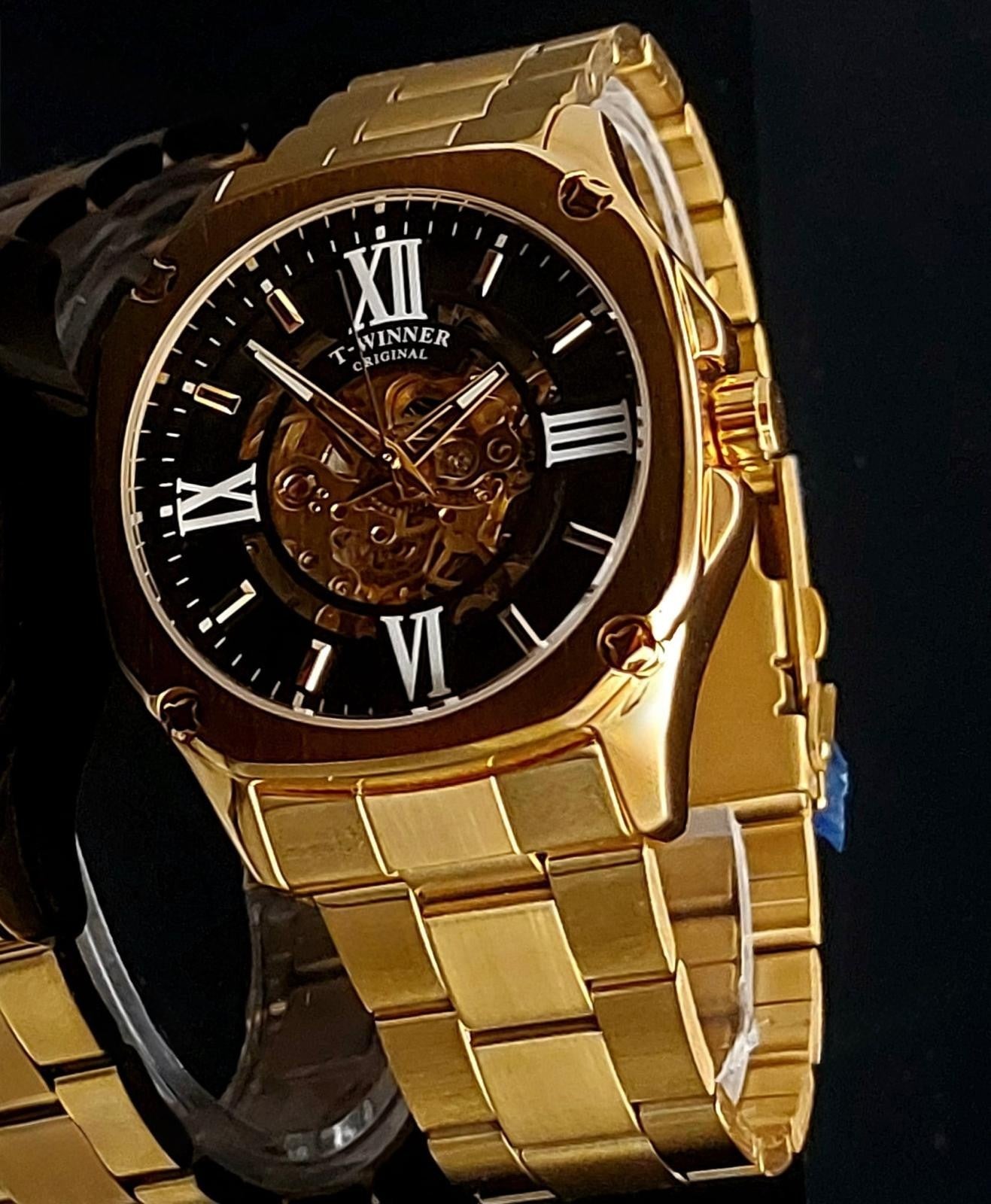 T-WINNER  - HERREN - AUTOMATIK - UHR - SCHWARZ / GOLD  - SKELETTUHR - EDELSTAHL0