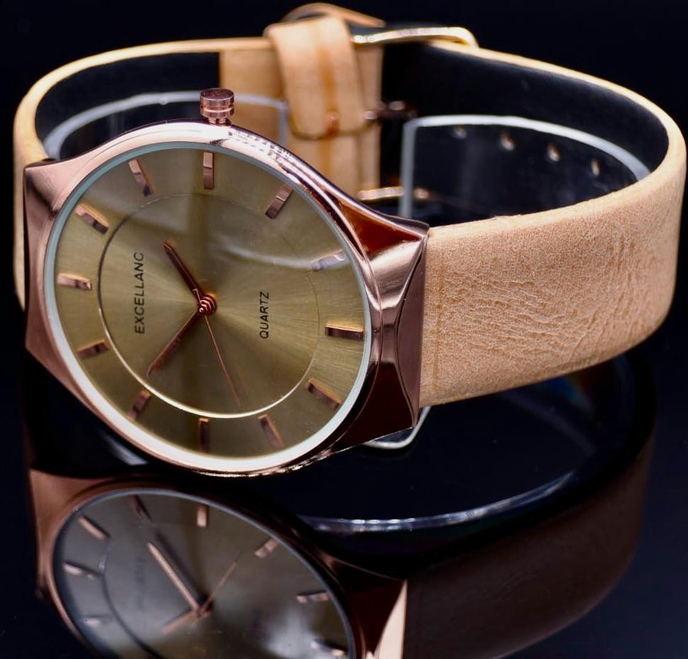 Edle Excellanc Damen Frauen Armband Uhr Rosé Gold Farben Damenuhr Mineralglas 021
