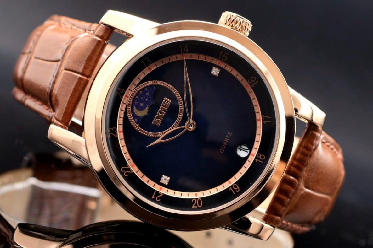 SKM Herren Armband Uhr Schwarz Farben Leder Datum Tag & Nacht Anzeige 42mm NEU1