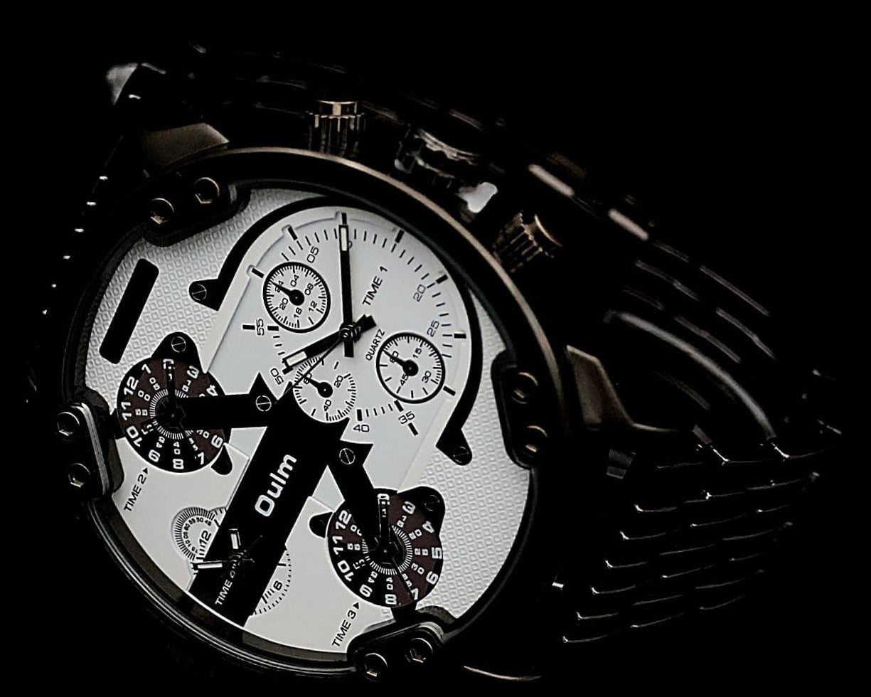 XXL Monster Watch Herren Armband Uhr  Dual Timer  Keramik Design Chrono Look NEU1