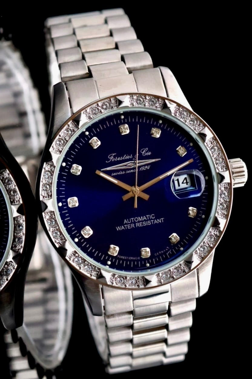 Forestier & Cie Automatik Herren Armband Uhr Automatikuhr Herrenuhr Datum Blau1