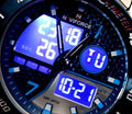 Sportliche Digital & Analog Herren Männer Uhr Armbanduhr Blau Silber Farben NEU0