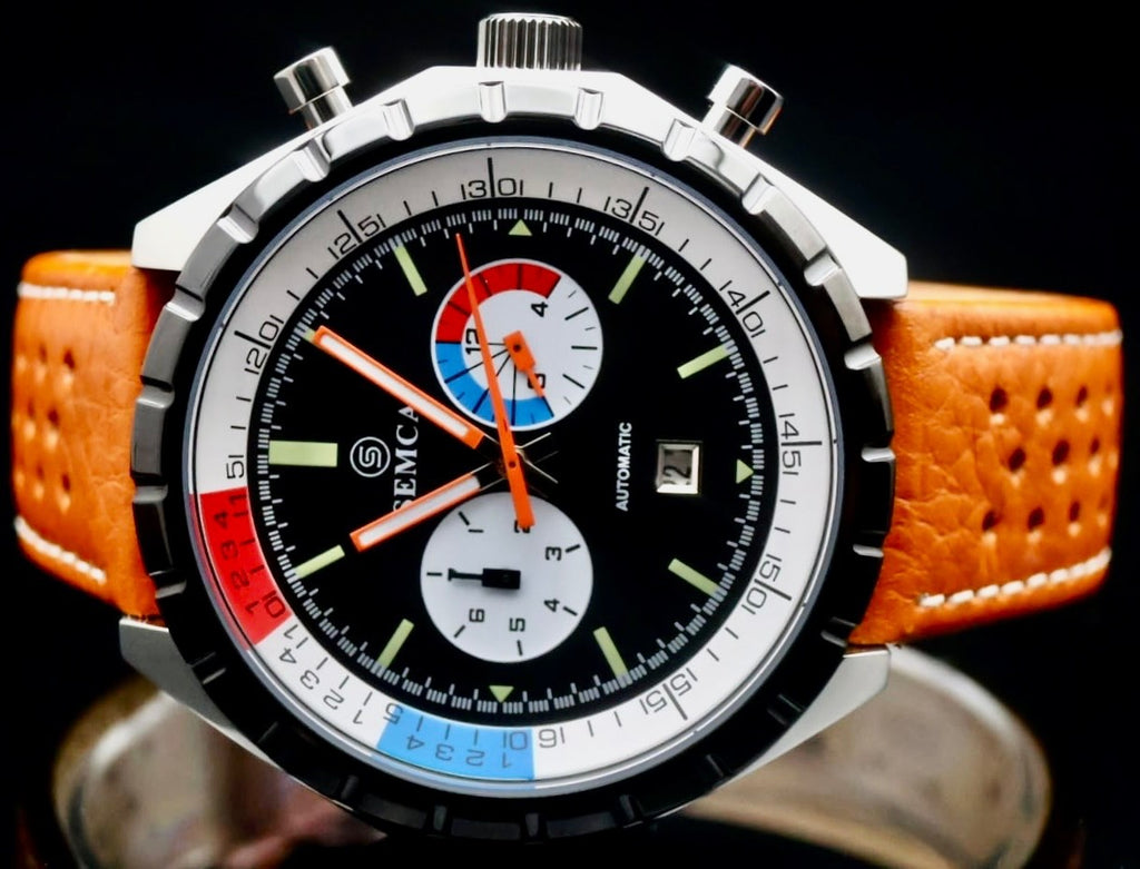 Semca Herrenuhr Herren Automatik Uhr NOS-STYLE Retro Armbanduhr Datum Lederband*2