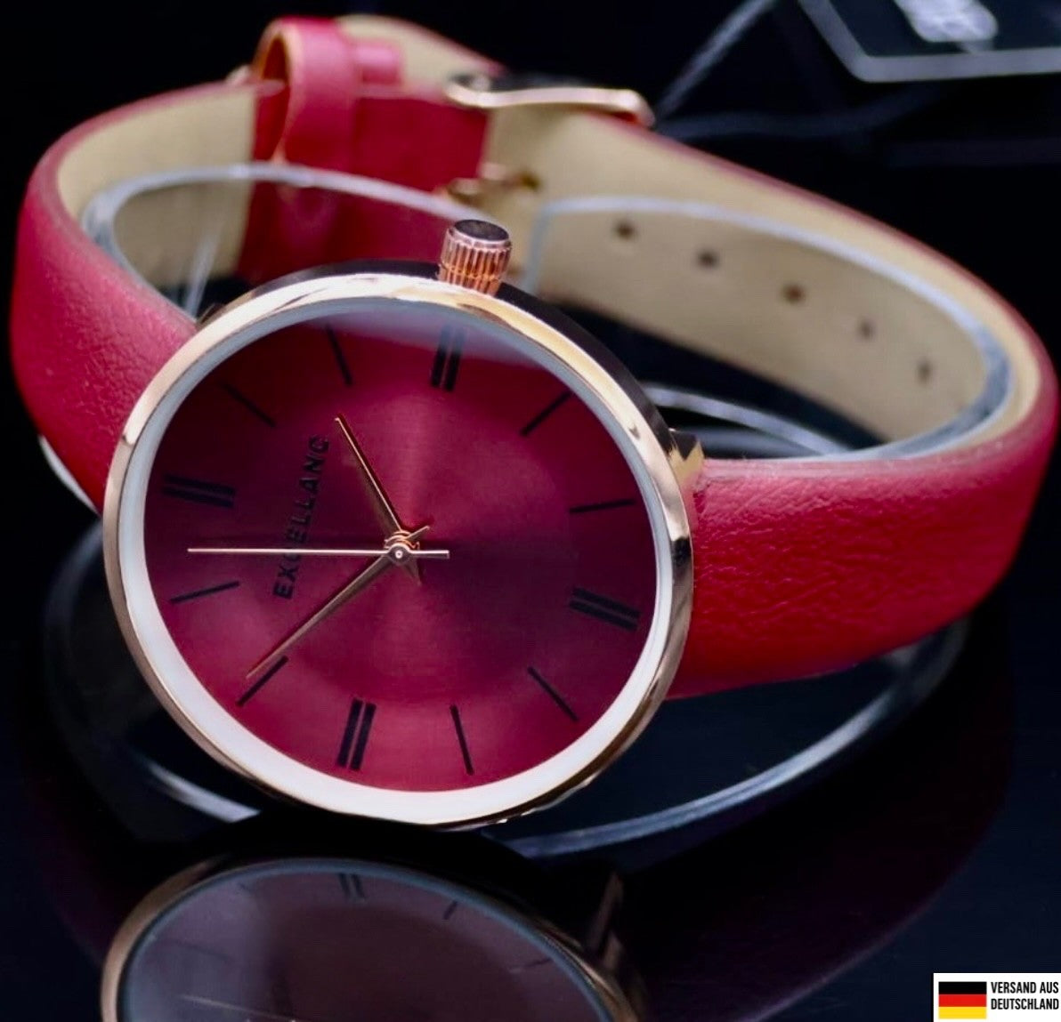 Schicke Excellanc Damen Frauen Armband Uhr Bordeaux Rot Rosé Farben Damenuhr0