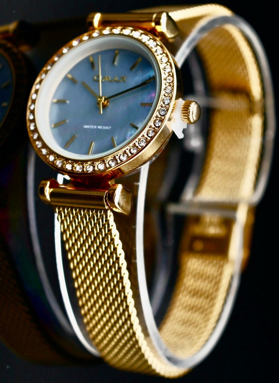 Omax Damen Armband Uhr Gold Farben Milanaise Band Damenuhr Strass IP Veredelt **1