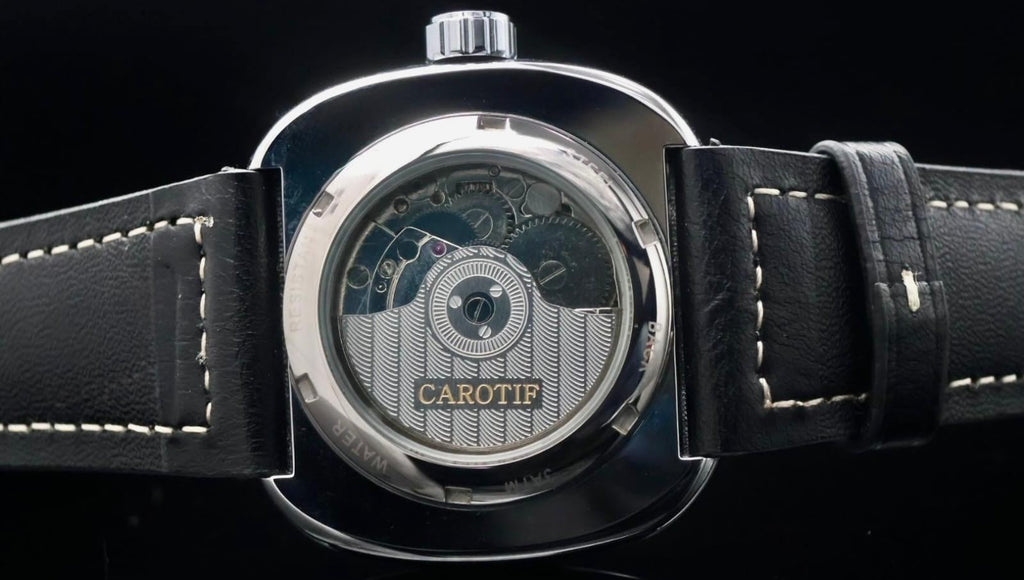 CAROTIF - AUTOMATIK - WATCH - OFFENE UNRUH - SCHWARZ - LEDER - NEU2