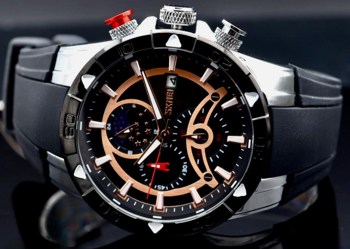 SKM - HERRENUHR - CHRONOGRAPH - DATUM - TAG/NACHT ANZEIGE - SCHWARZ - 48MM - NEU0