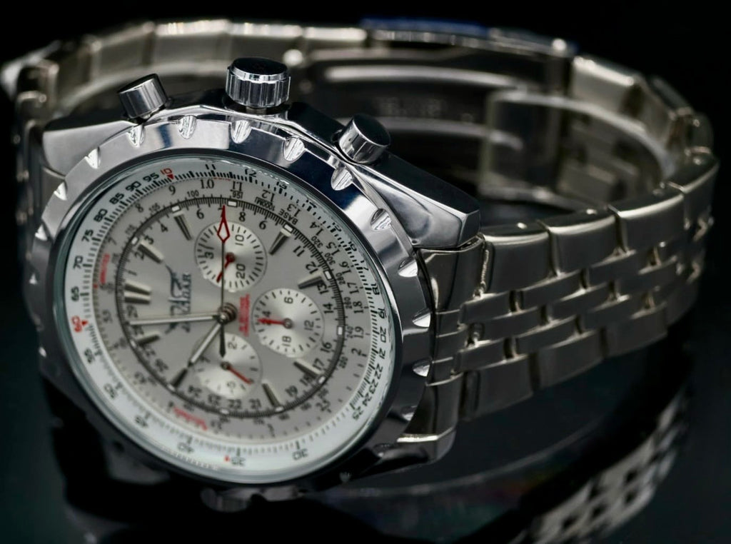 JARAGAR Herren Armband Uhr Automatikur Weiß Silber Farben Chronographenfunktion0