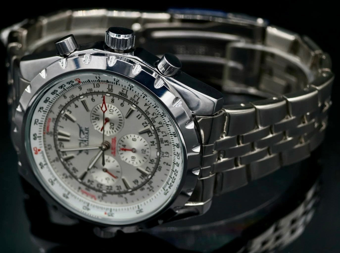 JARAGAR Herren Armband Uhr Automatikur Weiß Silber Farben Chronographenfunktion0