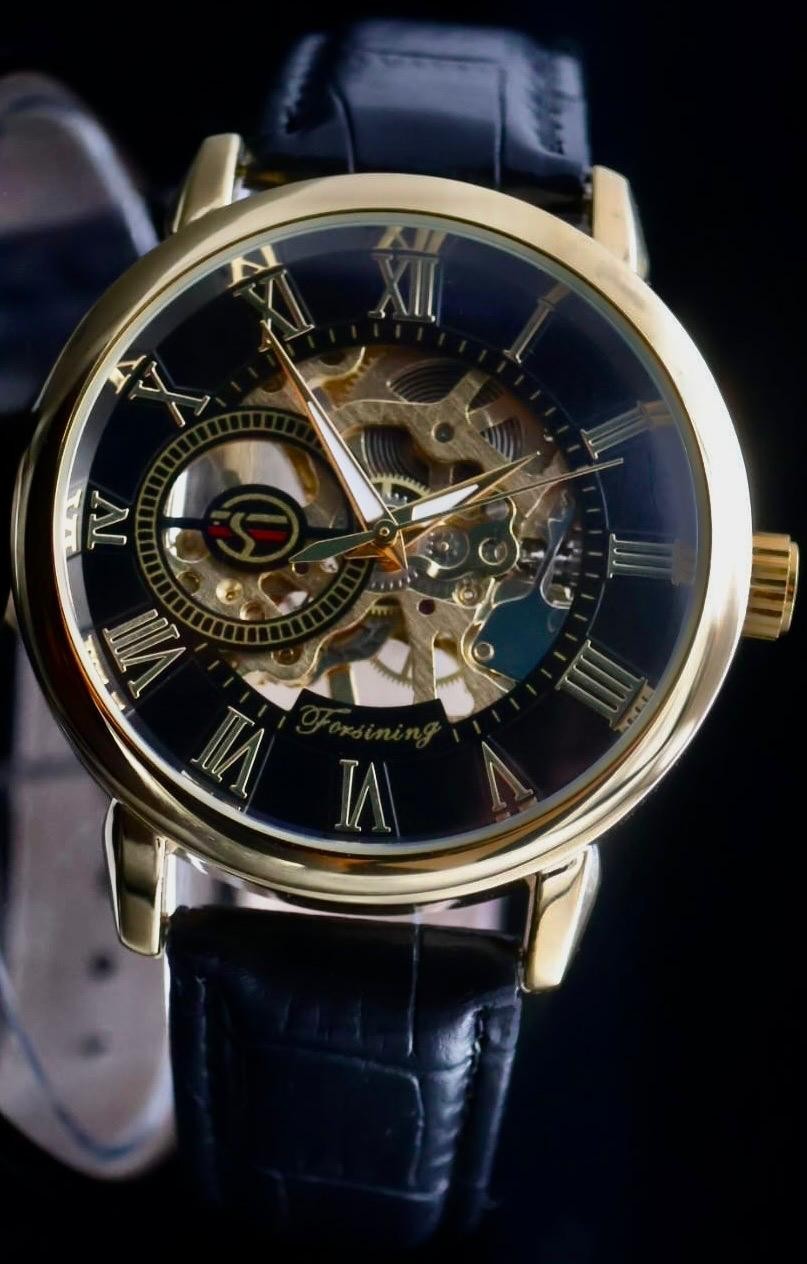 FORSINING - MECHANISCH - HANDAUFZUG - HERREN - UHR - SKELETTUHR - LEDER - 42MM /0