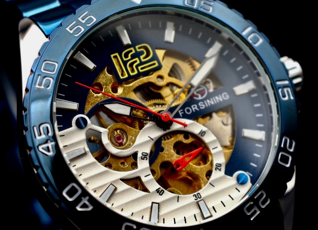 Exklusive Herren Männer Automatik Uhr Blau Farben mit Sicht aufs Uhrwerk NEU0