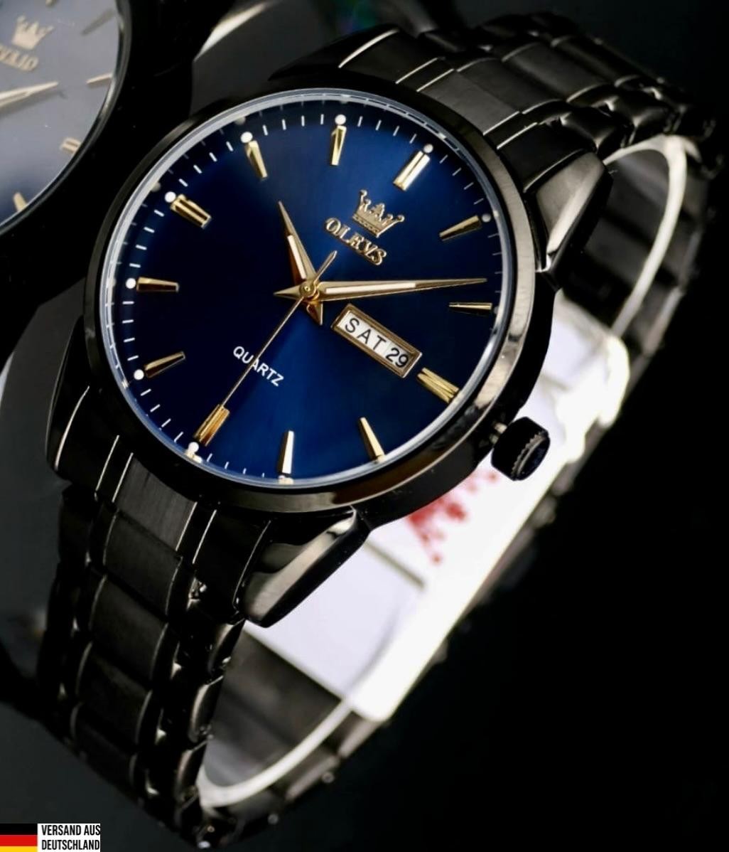 OLEVS Herren Männer Armband Uhr Herrenuhr Blau Schwarz Farben Tag/ Datumsanzeige0