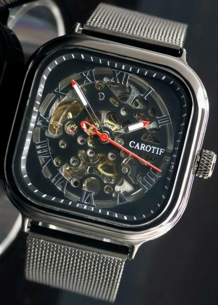 CAROTIF - AUTOMATIK - WATCH - SKELETTUHR - SCHWARZ - MESHBAND - 42X42MM0