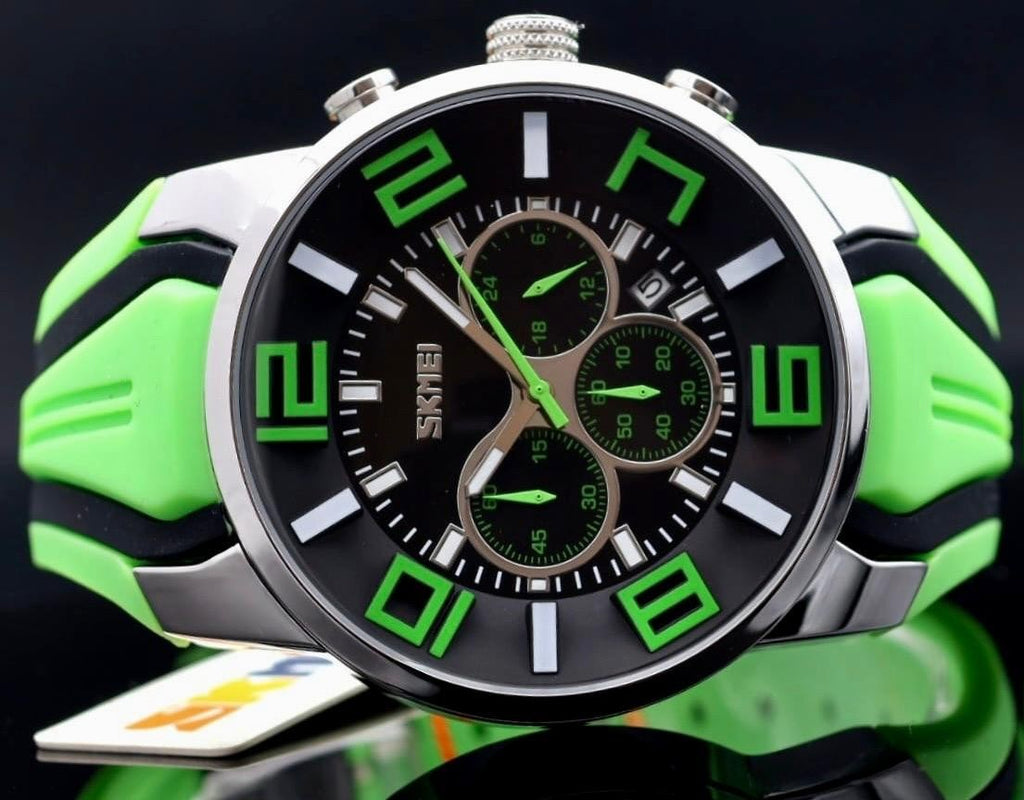 SKM - HERREN - UHR -  CHRONOGRAPH - GRÜN - DATUM - SILIKON - 50MM - SPORT1