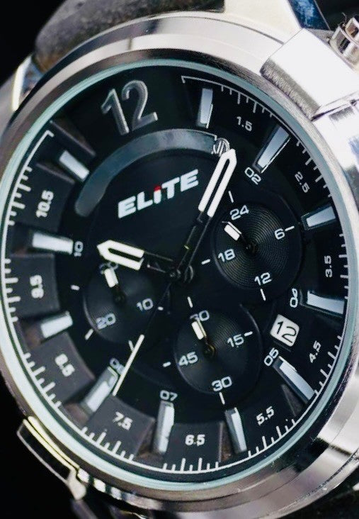 Elite Herren Armband Uhr Chronograph Datum  Schwarz Silber Farben Flieger-Design2