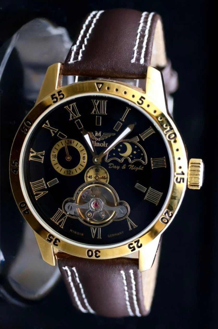 Herren Männer Uhr Automatik Armbanduhr Minoir Herrenuhr mit Lederband  B-WARE*620