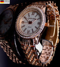 Excellanc Damen Frauen Armbanduhr Weiß Rosé Farben Damenuhr Mineralglas Strass0