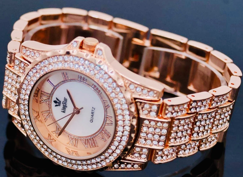 Kingstar Damen Armband Frauen Uhr Rosegold Farben Perlmutt Design Strass1