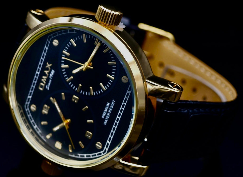 Omax XXL Monster Watch Herren Armband Uhr Schwarz Gold Farben Dual  Timer NEU1