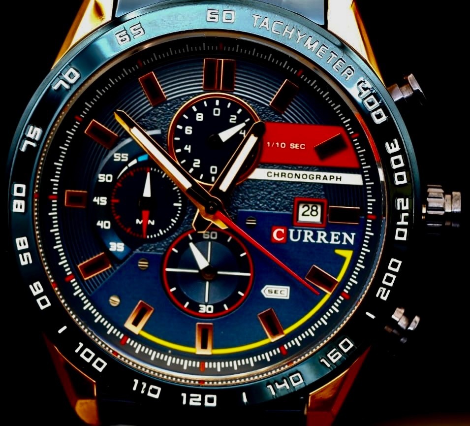 Edle Herren Männer Armband Uhr Chronograph Stoppuhr Datum NEU Rosé Blau Farben #2