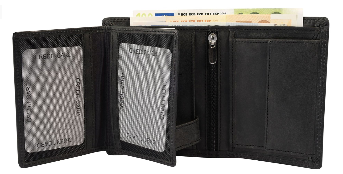 Akzent Leder Geldbörse RFID Schutz Echtleder Portemonnaie Angler Motiv Schwarz2