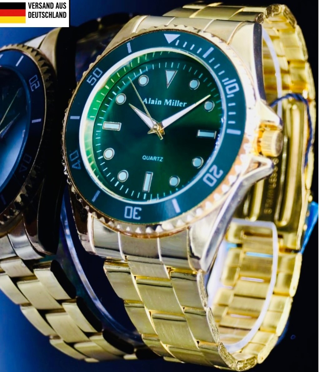 Alain Miller Herren Armband Männer Uhr Gold grün Farben sportliches Design0