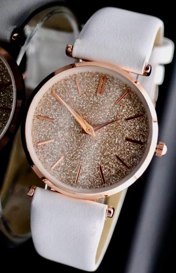 Excellanc Damen Frauen Armband Uhr Bordeaux Rosé Weiß Damenuhr Glitzer Schimmer0