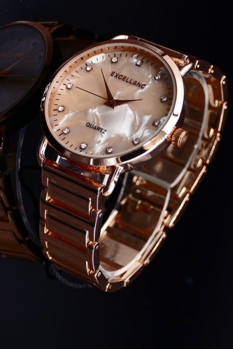 Excellanc Damen Armband Uhr Rosé Weiß Farben Damenuhr Marmoroptik Stass Elegant1