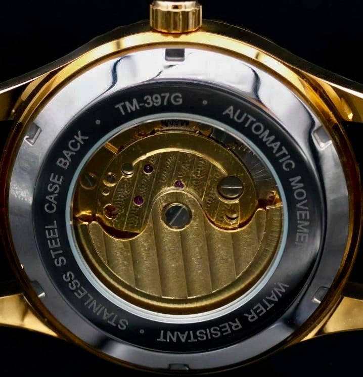 T-Winner Herren Männer Armband Uhr Automatikuhr Gold Braun Farben offene Unruh4