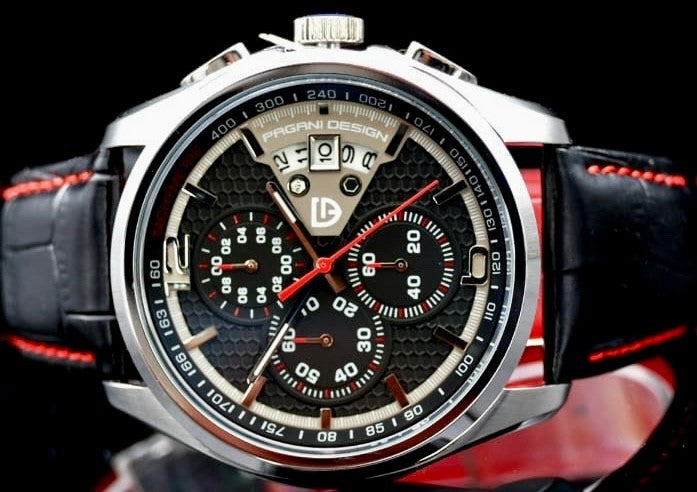 Sportliche PAGANI Herren Männer Armband Uhr Multifuktion Schwarz Rot Farben1