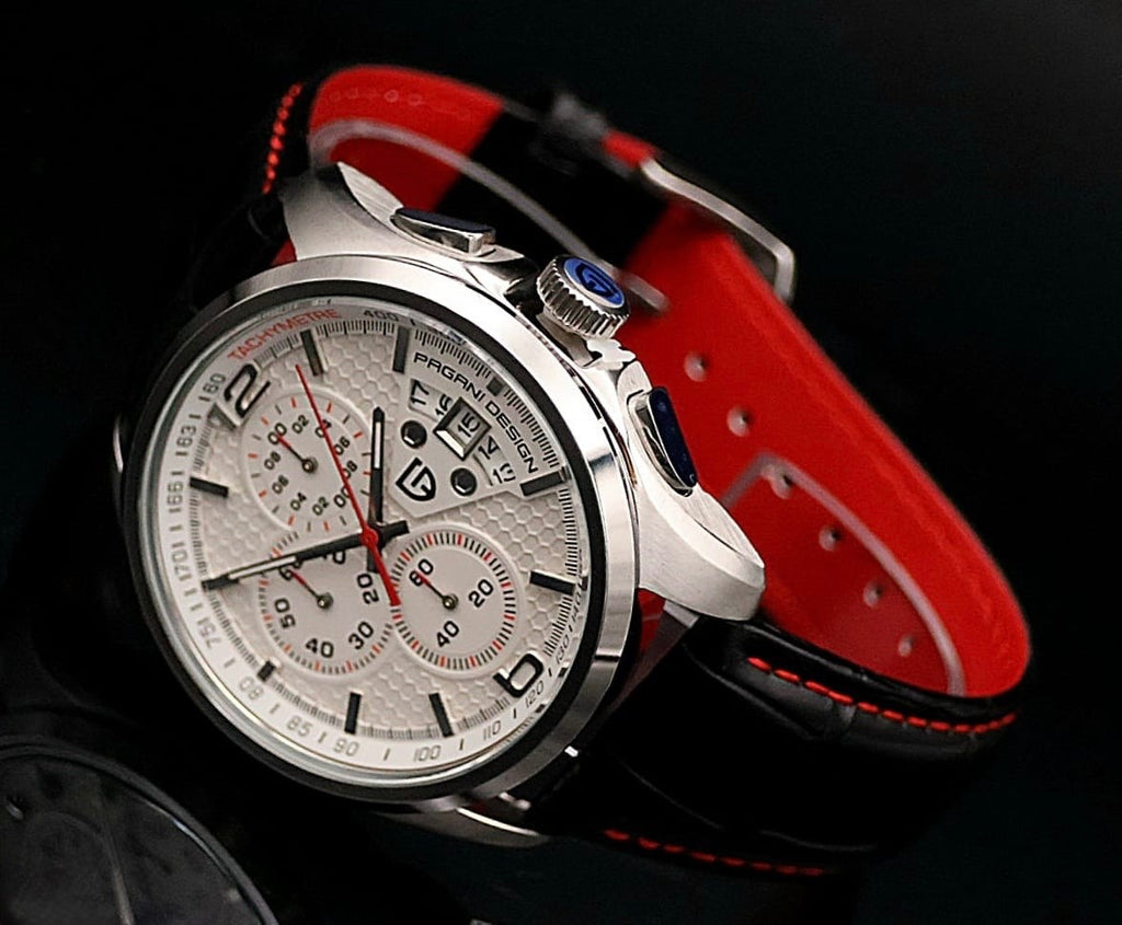 Sportliche PAGANI Herren Männer Armband Uhr Multifuktion Schwarz Rot Farben1