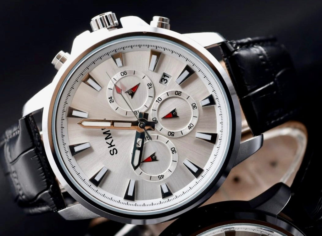 - HERREN - UHR - SKM - CHRONOGRAPH - STOPPFUNKTION - DATUM - LEDER - 46MM -1